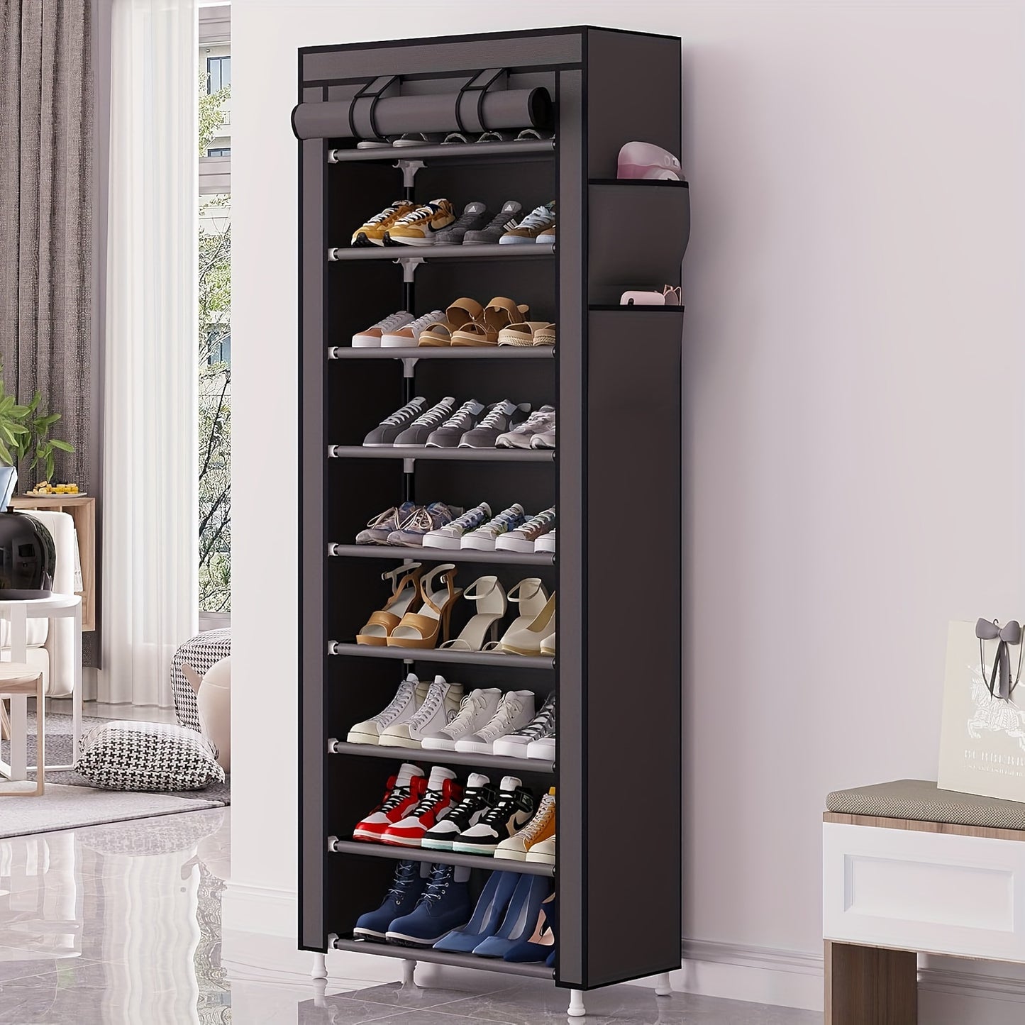 Shoe Storage Cabinet 3-9 Tiers Dustproof with Zipper Cover - Large Capacity Stackable Shoe Rack Organizer Holds 27 Pairs, Easy Assembly, for Entryway Bedroom Dorm Canada