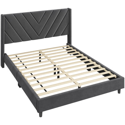 Upholstered Platform Bed with Tufted Headboard Wing Edge Wooden Slats Queen Full Bed Frame 800lb Capacity Beige Dark Gray Light Gray Pink - Canada