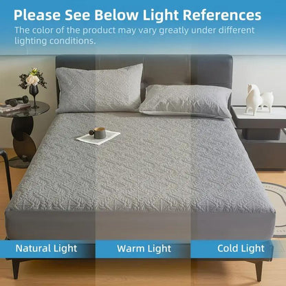 Waterproof Fitted Sheet Mattress Protector – Soft Quilted Breathable Bed Cover, Machine Washable, Fade-Resistant, Twin Full Queen King, Grey White Blue Black