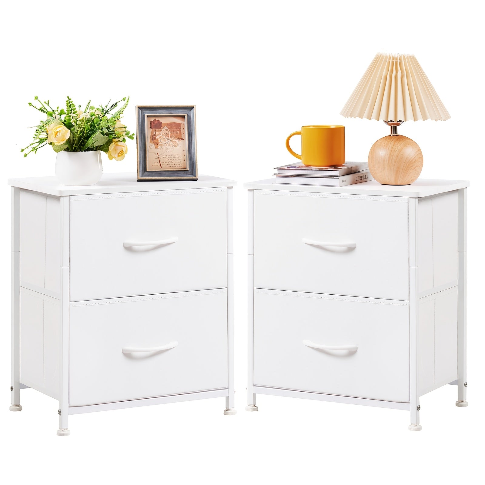 EUNOS 2-Drawer Nightstand with Removable Fabric Bins – Sturdy Steel Frame, Wood Top Bedside Table | Small Dresser for Bedroom, Closet & Living Room | 3 Finishes, 1pc & 2pc Options | ShopVora CA