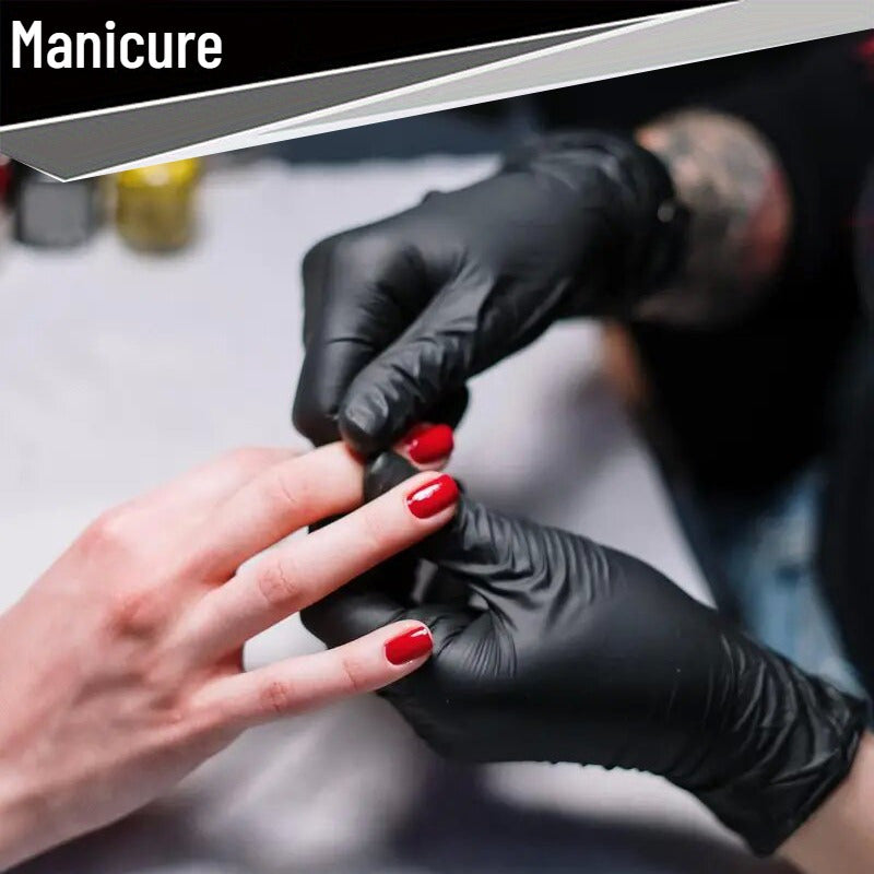 Black Disposable Nitrile Gloves 100pcs – Latex-Free & Powder-Free, Strong & Stretchy, Ideal for Tattoo, Manicure, Salon, Cleaning & Food Prep