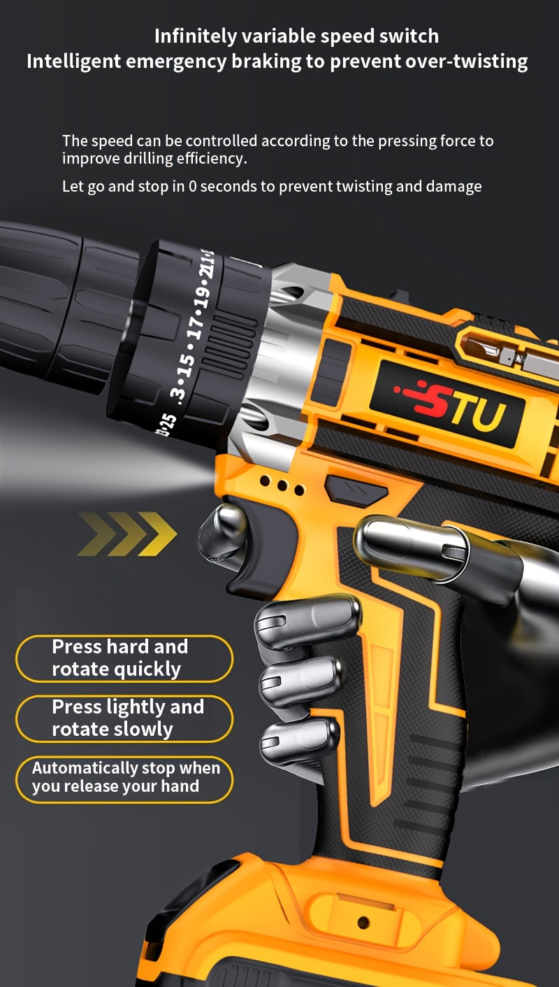 21V Cordless Portable Rechargeable Hand Drill, Lithium Impact Drill, Household Hand Drill Charging Tool, Lithium Battery Multifunctional Impact Pistol Drill, Electric Screwdriver
