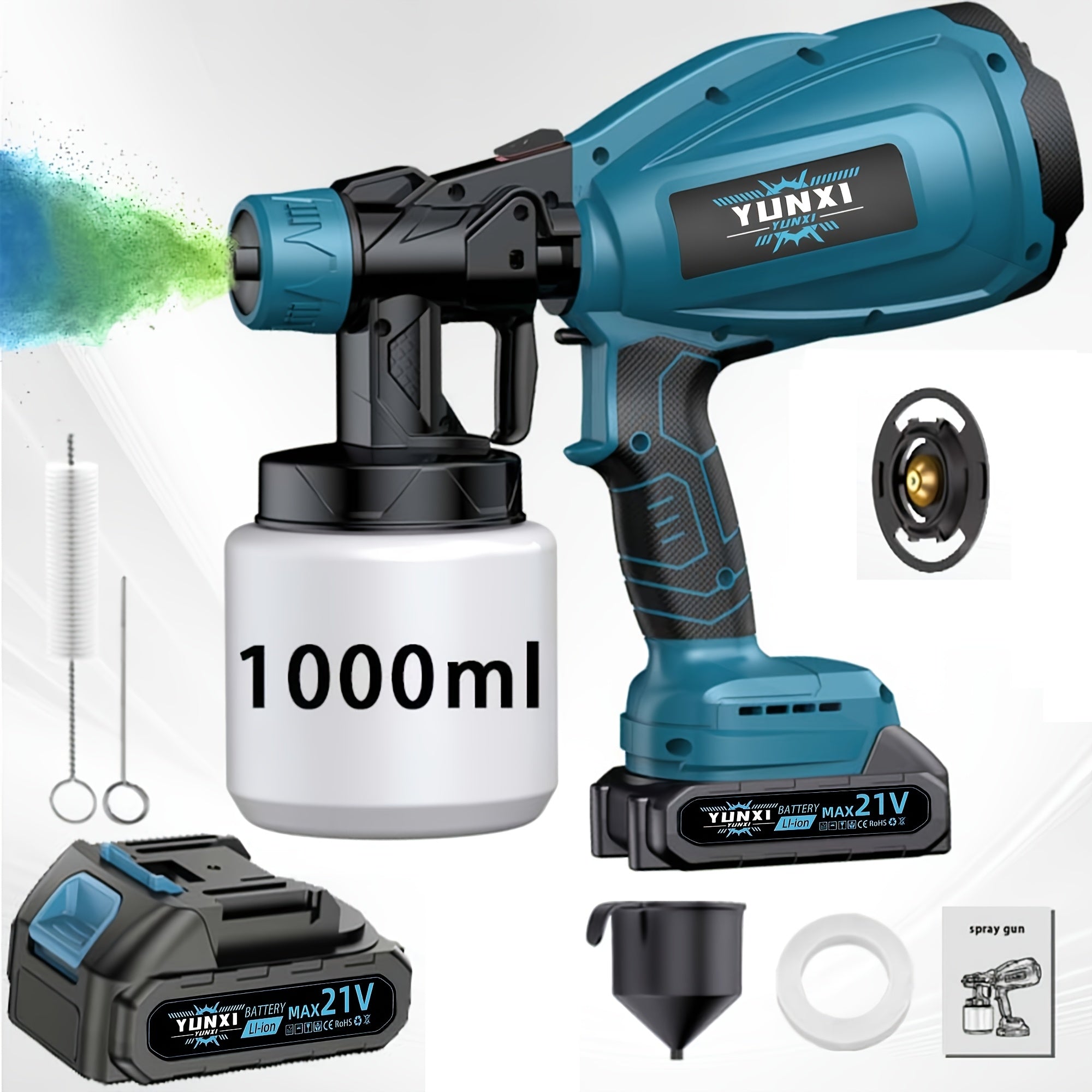 21V Cordless Paint Sprayer Gun 1000ML Container – 4 Nozzle Sizes Multiple Spray Patterns, Ergonomic Handle for Furniture Walls Fences Automotive & DIY Painting Projects, Canada