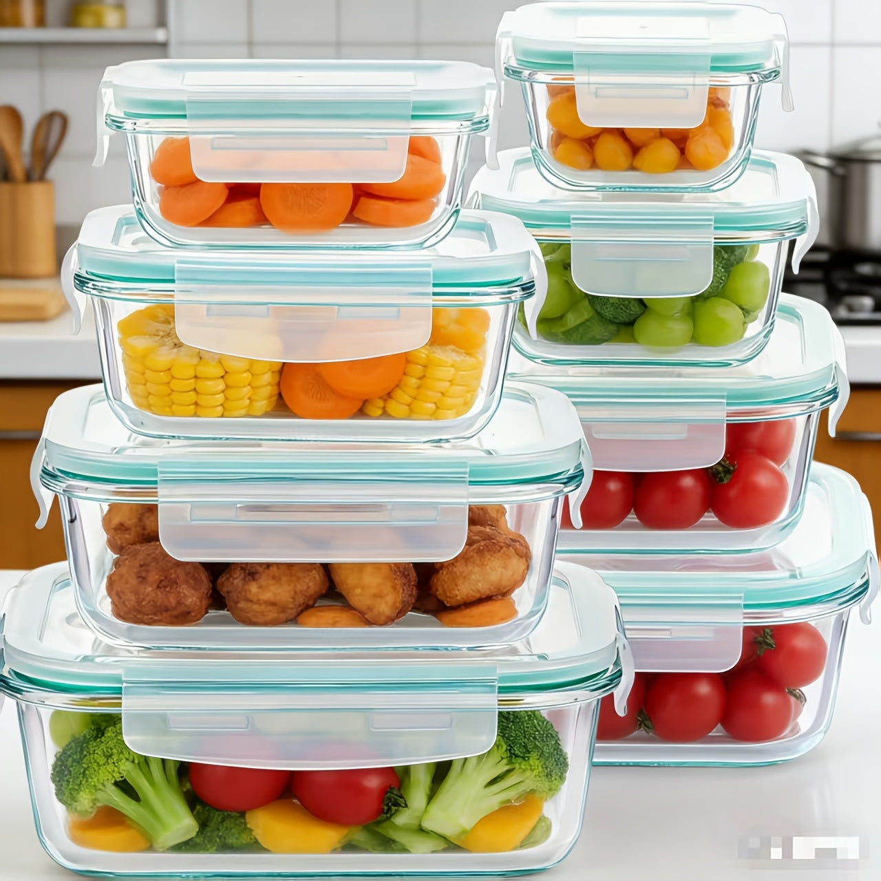 Leak-Proof Glass Bento Boxes 4 & 8 Pack with Locking Lids – Airtight Meal Prep Food Storage Containers, Microwave Oven Freezer Dishwasher Safe for Lunch & Kitchen