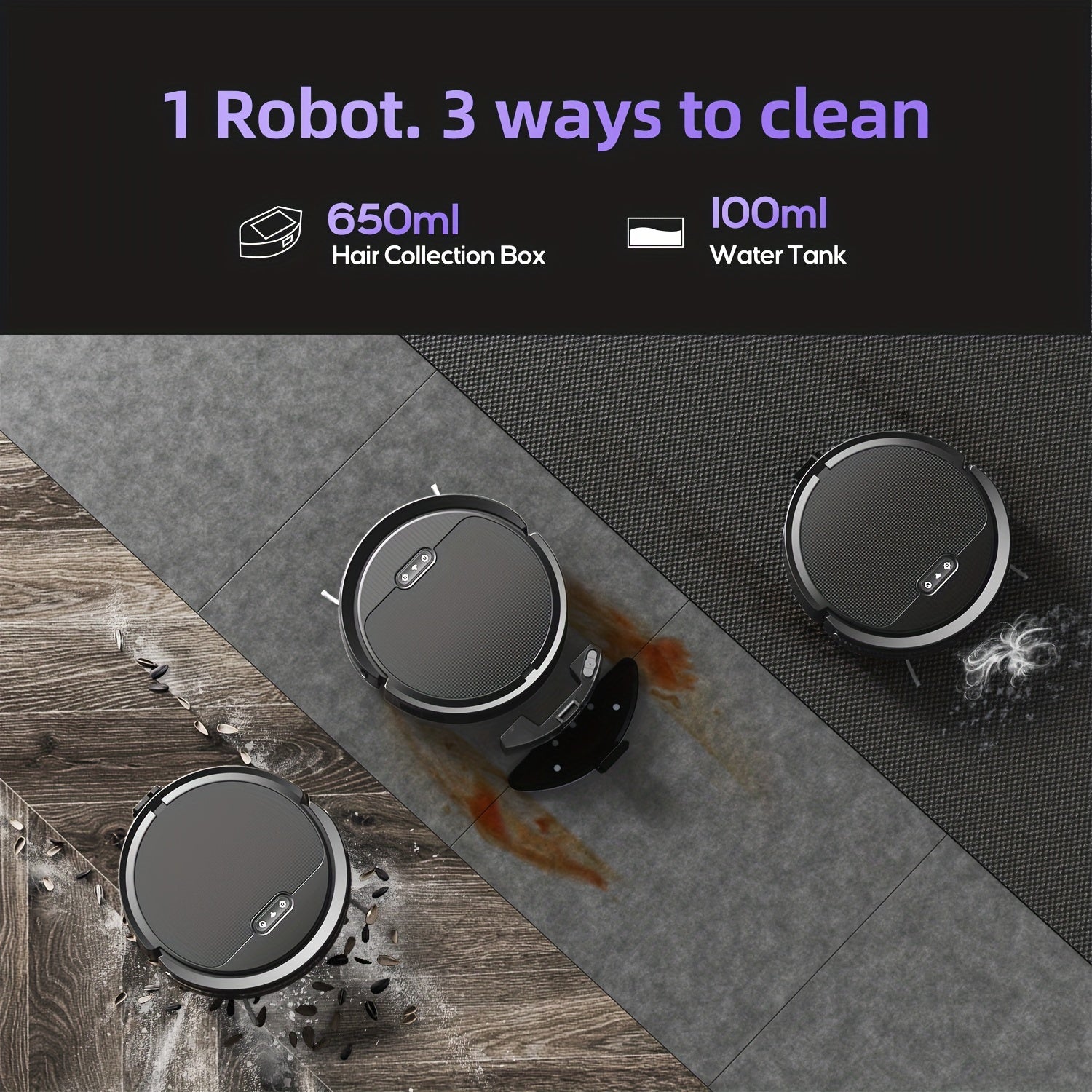 Robotic Vacuum Cleaner And Mop Combo, App/Voice Control, 2-In-1 Robot Vacuum, 5000Pa Max Power Suction, Scheduled Cleaning, Automatic Recharge, for Pet Hair, Low Pile Carpet