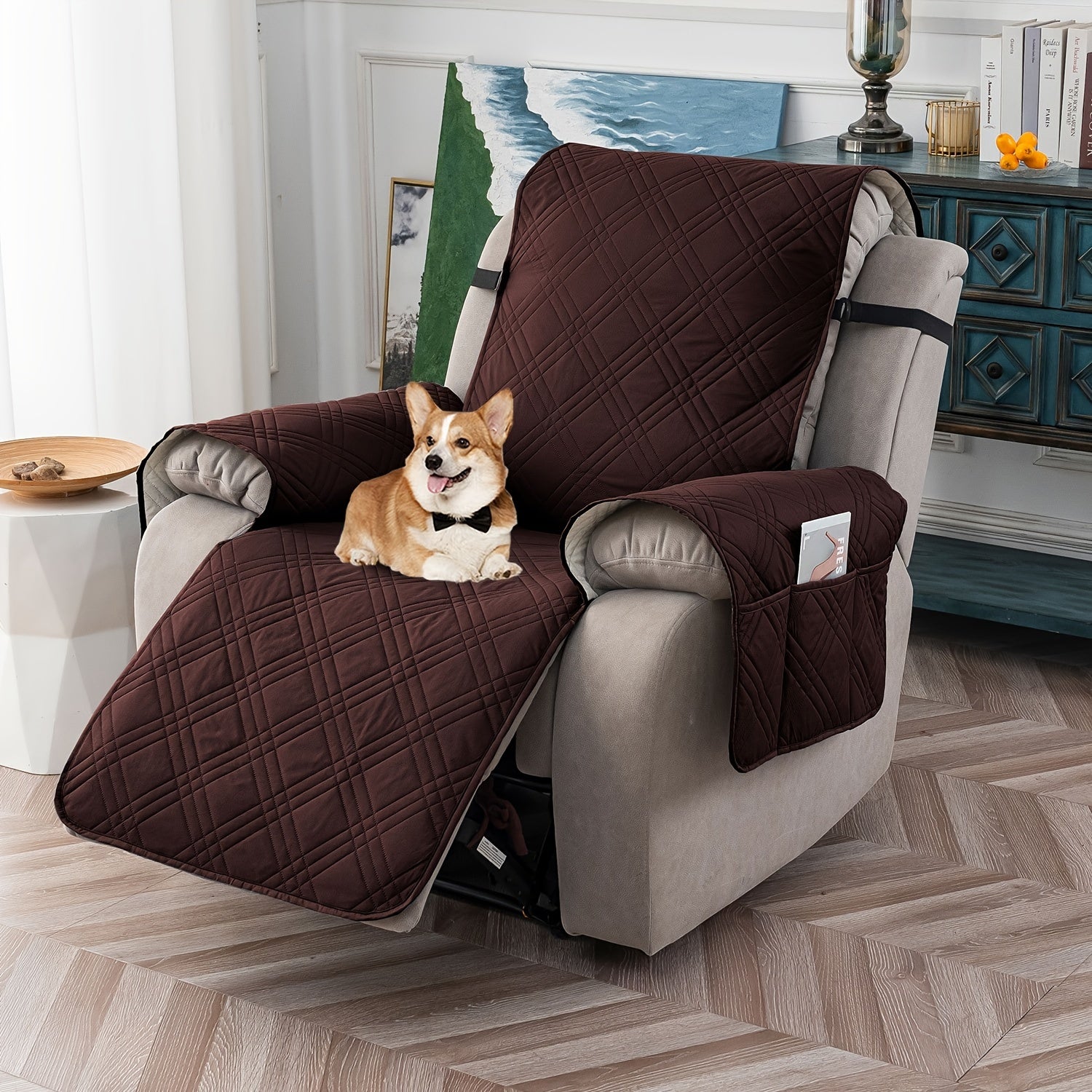 1pc Waterproof Recliner Chair Cover, 100% Non Slip Recliner Slipcover for Recliner Chair with Pocket, Washable Reclining Chair/Furniture Protector for Pets(Recliner Chair), Easy to Install & Easy Care, ReclinerCompatible, Home Doc