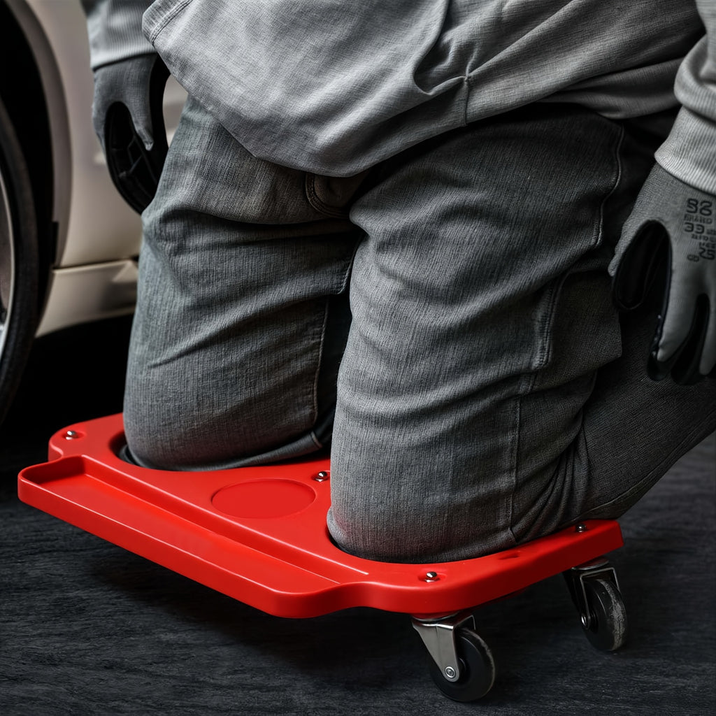 Rolling Knee Creeper, Durable Knee Pads with Full 360 Degree Turn Casters And Tool Tray, Garage Kneeling Pads On Swivel Castors for Home Workshop Auto Repairing Maintaining, Tool Tray Holder, Red
