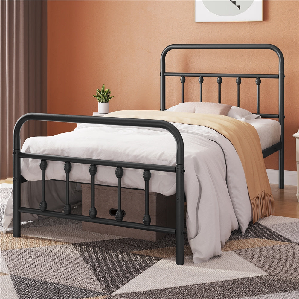 Farmhouse Iron Platform Bed Frame High Headboard Footboard Slatted Base 800 lb No Box Spring Underbed Storage - ALDEN DESIGN Classic Bed, Black White, Twin Full Queen, Canada