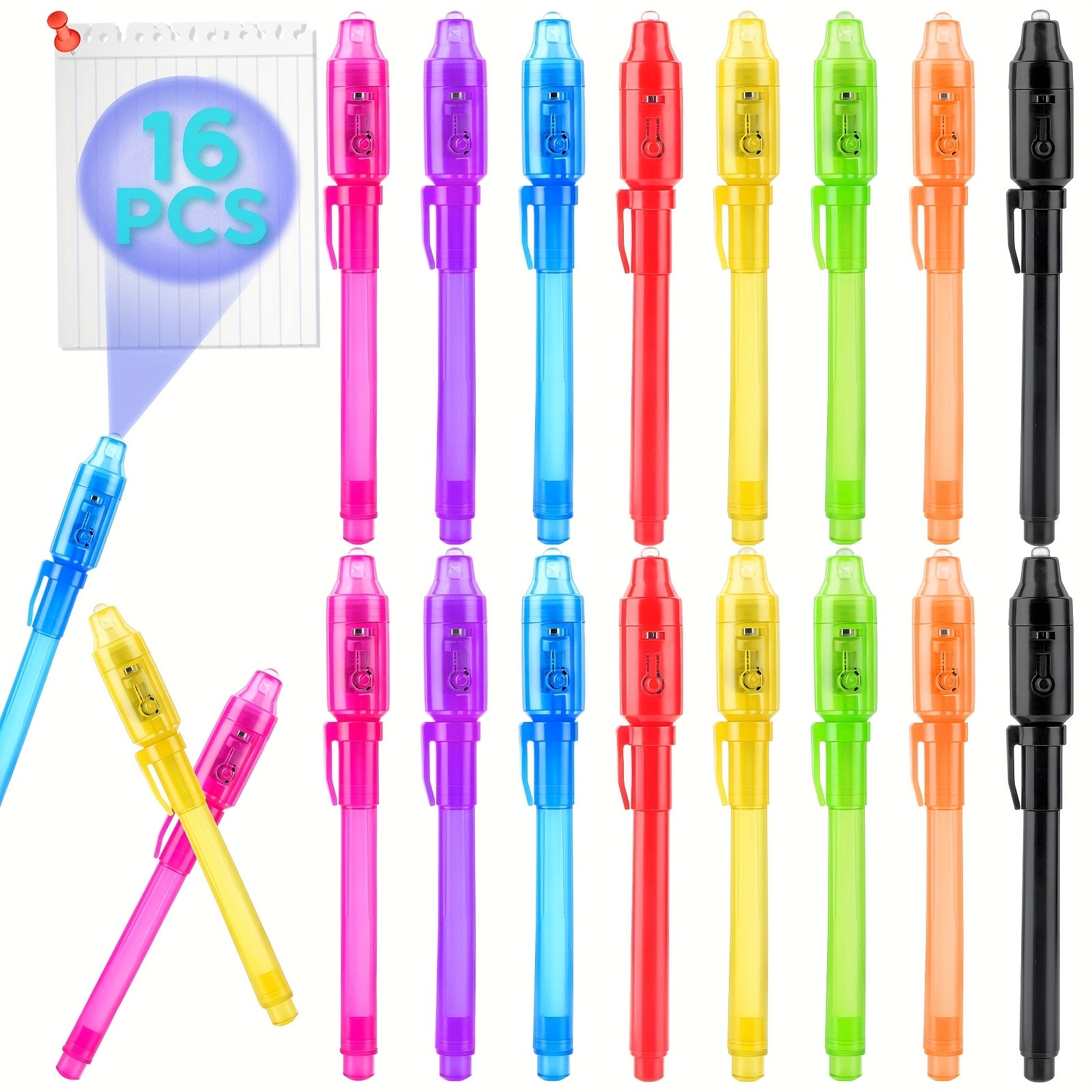 Invisible Ink Spy Pen Set for Kids with UV Light – 16 or 28 Pack Secret Message Markers, Party Favours, Goodie Bag Stuffers for Boys & Girls