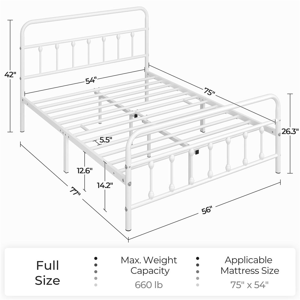 Farmhouse Iron Platform Bed Frame High Headboard Footboard Slatted Base 800 lb No Box Spring Underbed Storage - ALDEN DESIGN Classic Bed, Black White, Twin Full Queen, Canada