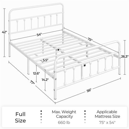 Farmhouse Iron Platform Bed Frame High Headboard Footboard Slatted Base 800 lb No Box Spring Underbed Storage - ALDEN DESIGN Classic Bed, Black White, Twin Full Queen, Canada