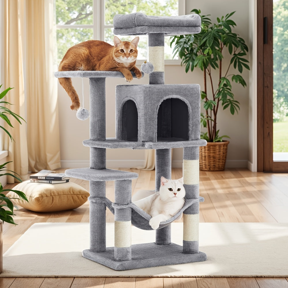 Cat Tree, Multi-Level Cat Condo with Scratching Posts, 44.1-Inch Cat Tower for Indoor Cats, Perches, Hammock And Cave