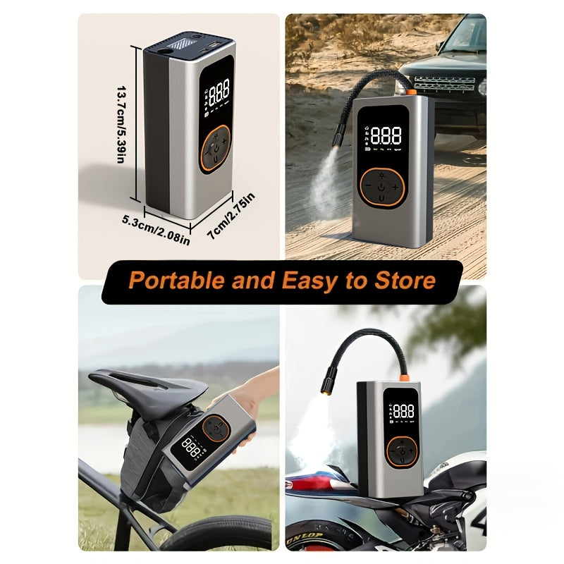 Tire Inflation Pump Portable Air Compressor -150 PSI Automotive Tire Pump with Pressure Gauge And LED Light, Wireless One-Click Intelligent Tire Pump Suitable for Cars, Bicycles, And Motorcycles