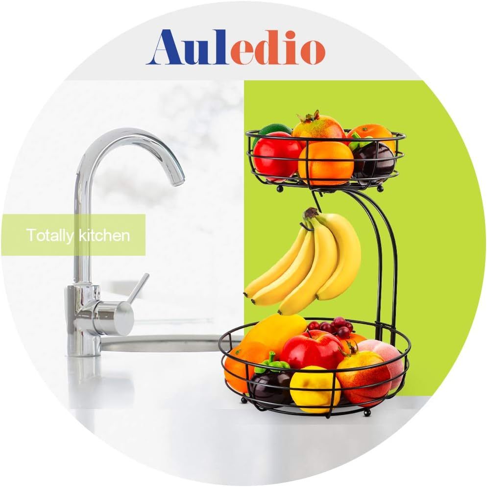 Tier Countertop Fruit Vegetables Basket Bowl Storage With Banana Hanger, Chrome