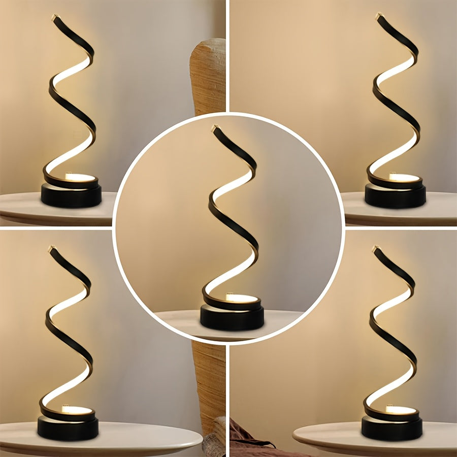 2/1pc Bedside Table Lamp For Bedroom - 3 Way Dimmable Touch Lamp USB C Charging Ports, Modern Minimalist Dimmable Spiral Table Lamp For Living Room, Desk, LED Bulb Included, Available In 1pc (Black/White)