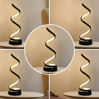 Dimmable Spiral Touch Table Lamp with USB-C Charging Port – 3-Way Dimming, LED Bulb Included, Modern Minimalist Bedside Desk Lamp for Bedroom & Living Room, Black or White