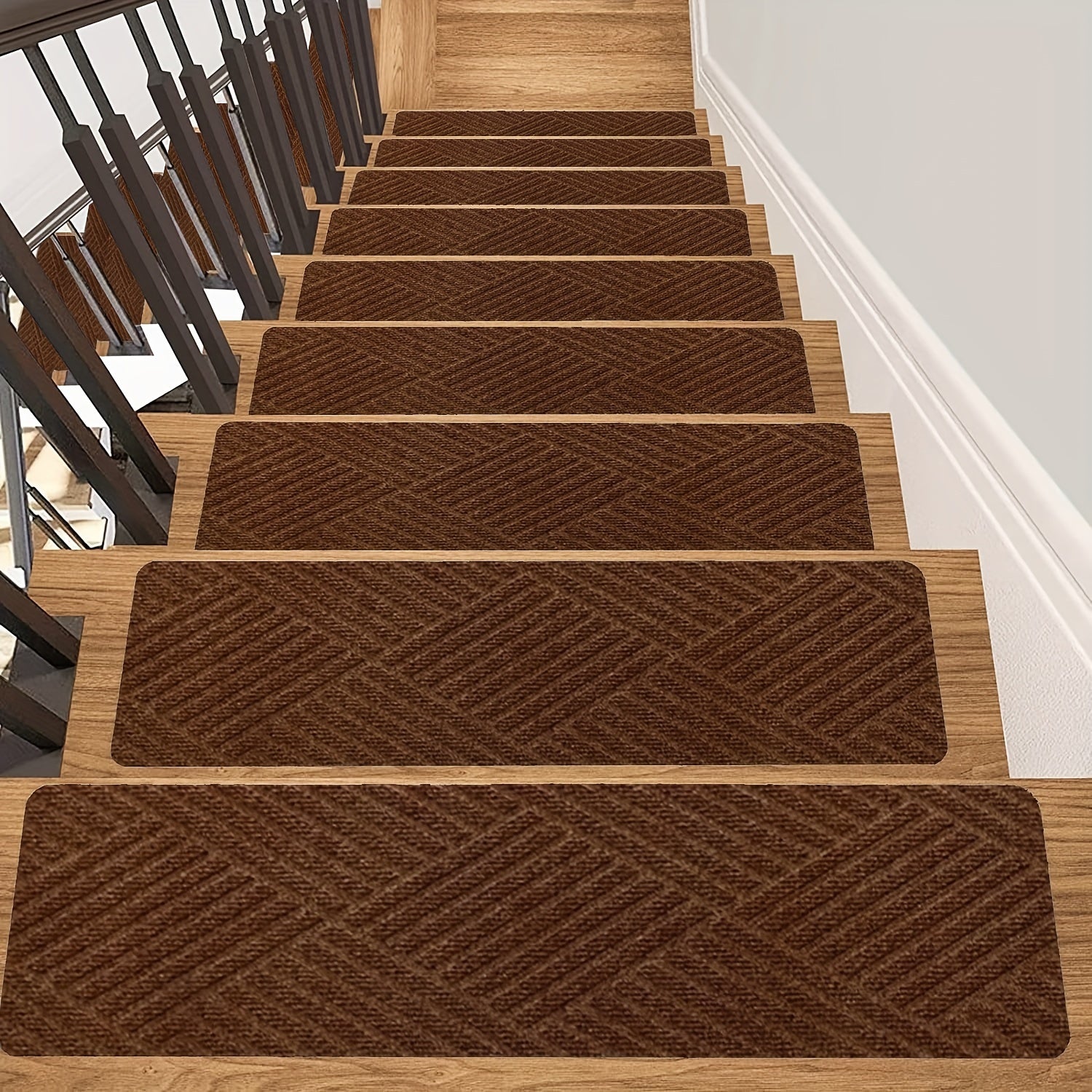 15pcs, KOKOJO Stair Treads For Wooden Steps, 8" X 30", Pre-Applied Adhesive, Anti Slip Indoor Staircase Carpets Runners Rugs Safety For Elders And Dogs