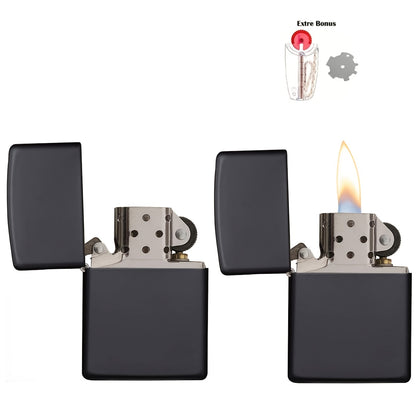 Classic Kerosene Pocket Lighter 2-Pack – Windproof Metal Lighter with Steel Wheel Ignition, Flint & Magnesium, Refillable Kerosene Fuel Igniter, Men’s Holiday & Birthday Gift (Kerosene Not Included)