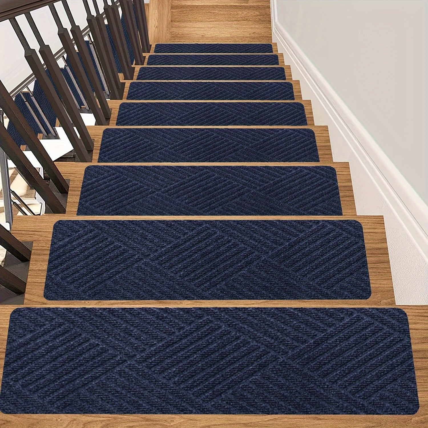 Pre-Adhesive Stair Treads Set of 15 – 8"x30" Anti-Slip Indoor Staircase Carpet Pads for Wooden Steps, Multiple Colours, Safe for Elders Kids and Dogs, Easy Peel & Stick Install