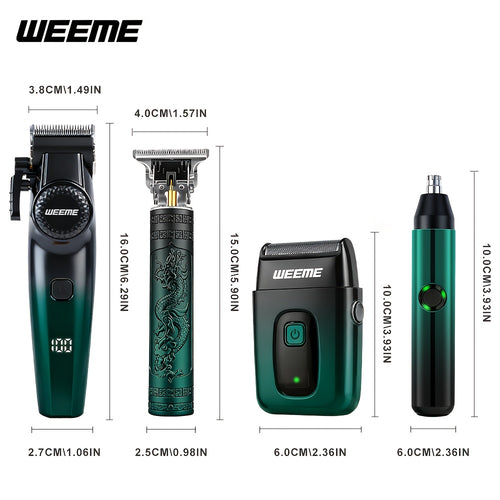 4-in-1 Hair Clipper Kit for Men – WEEME Cordless Trimmer & Electric Shaver Set, Nose Body Bald Head Grooming, LED Display, Precision Cutting, USB Rechargeable, Home & Barber Use | Canada