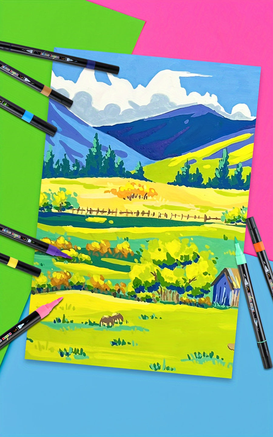 30 Colour Acrylic Paint Markers with Brush & Fine Tip for Adults - Dual Tip Art Pens for Rock Painting, Wood, Stone, Glass, Ceramic Decorating & DIY Crafts, Vibrant Acrylic Ink Paint Pens