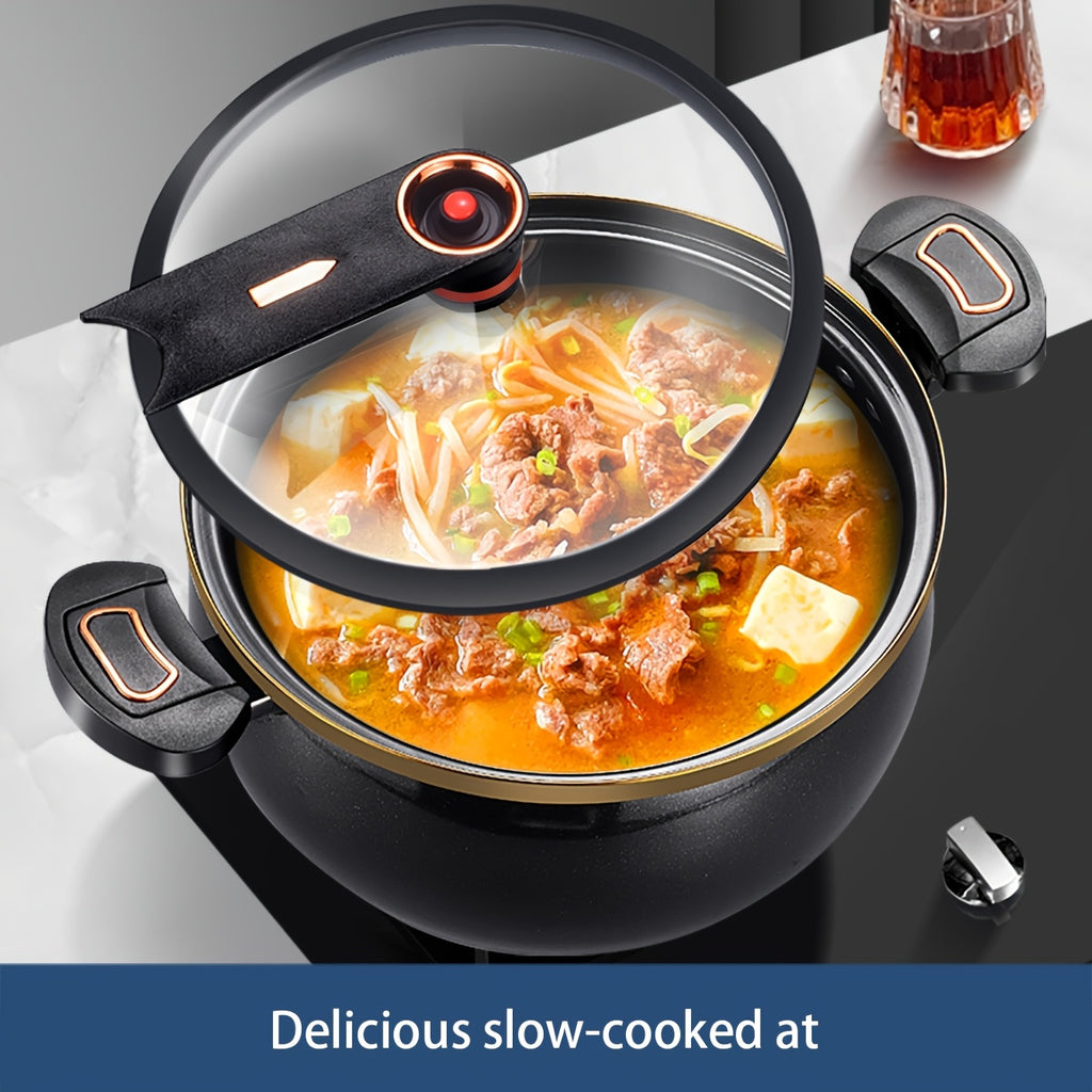 7-Liter Multi-Function Double-Handle Pot: 25, 1.57inch (Large Capacity), Thickened Iron Structure, Glass Lid with Golden Trim. Perfect for Soups, Stews, Etc., Available in Black, Light Blue, Orange. Multi-Functional, Stylish And Durable Kitchen Cookware