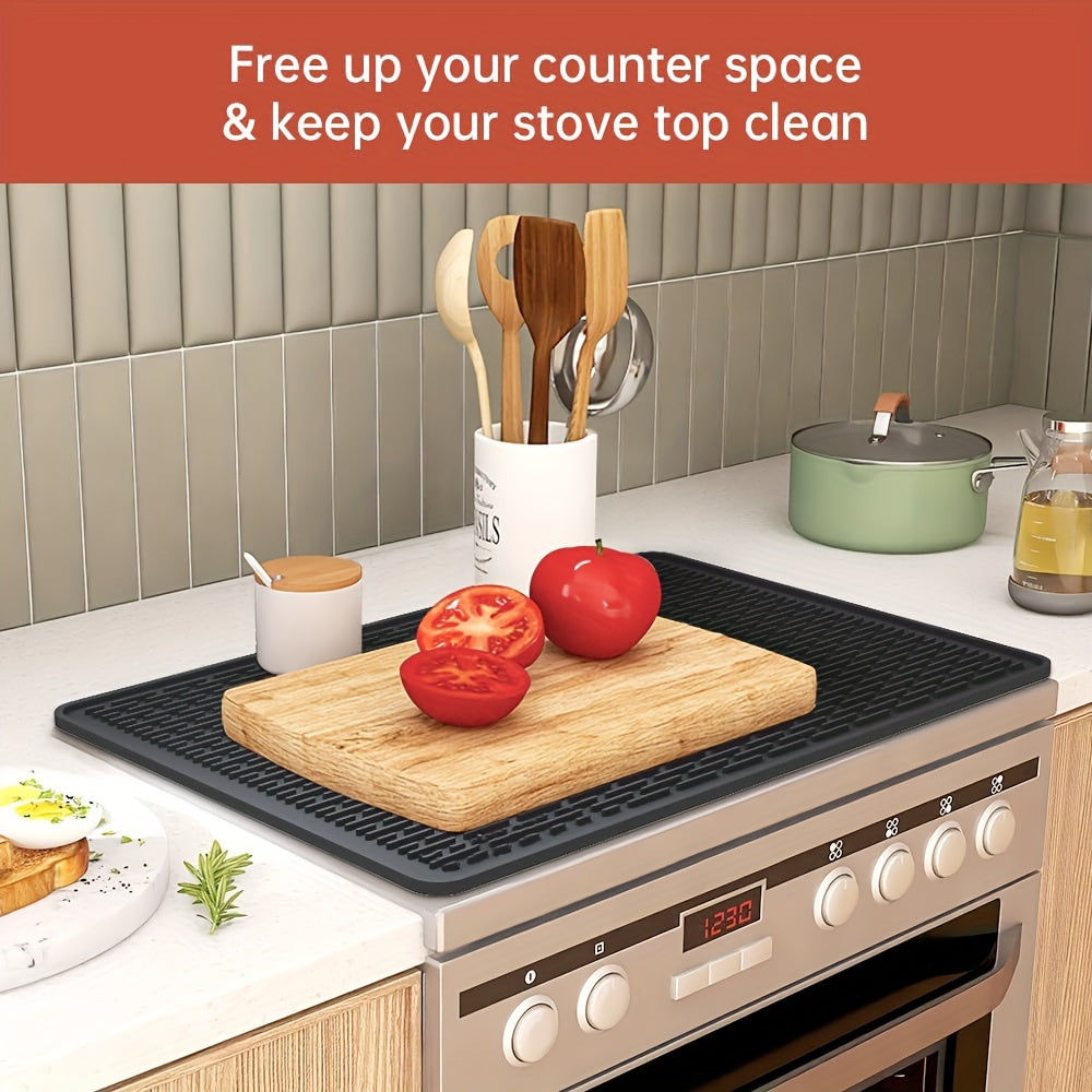 1pc Silicone Stove Top Cover Mat, Heat Resistant Glass Cooktop Protector, Flat RV Range Stovetop Cover, Extra Large Dish Drying Mat for Kitchen, 28"X20" - BLACK