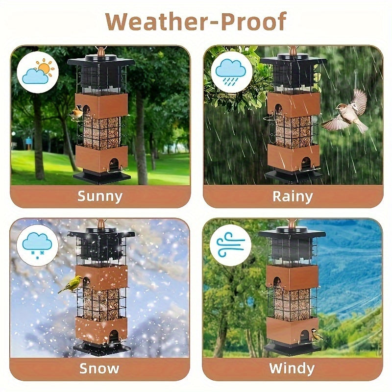 1pc Squirrel Proof Bird Feeder - 5LB Metal Outdoor Hanging Feeder with Bilateral Weight-Activated Design, Large Capacity Wild Bird Feeders for Squirrel Resistant & Use (No Electricity/Batteries), Weightactivated Feature, Nonelectricity Needed, Durable Con