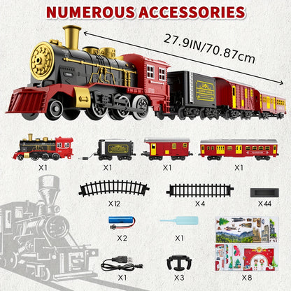 Electric Train Set for Kids with Lights & Sound – Steam Locomotive Engine with Tracks, Classic Christmas Birthday Toy Gift for Boys and Girls