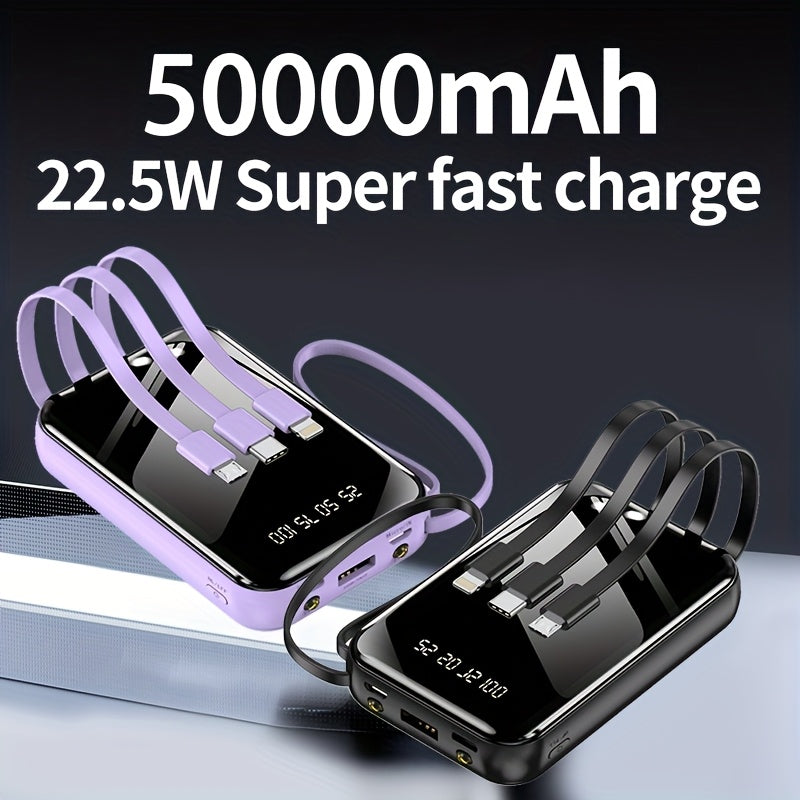 50000mAh Portable Power Bank Fast Charging - Large Capacity Battery Pack with LED Display, Built-in Multi Cables, Flashlight, Emergency Outdoor Charger for iPhone Android - Gift Idea Canada
