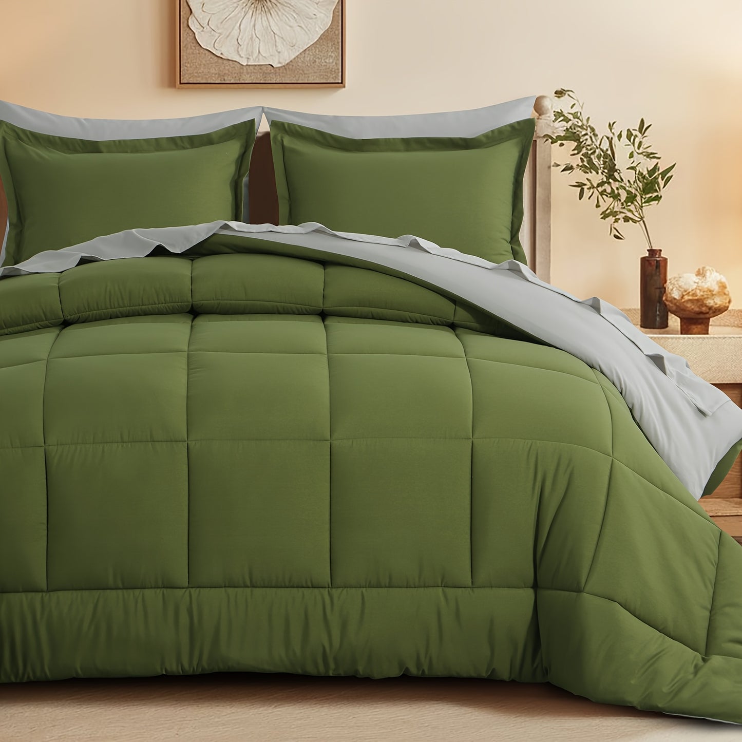 7pcs Reversible Bedding Set Soft Microfiber – Lightweight Breathable Comforter Flat Sheet Fitted Sheet & Pillowcases, All-Season Family Bedding Gift Set