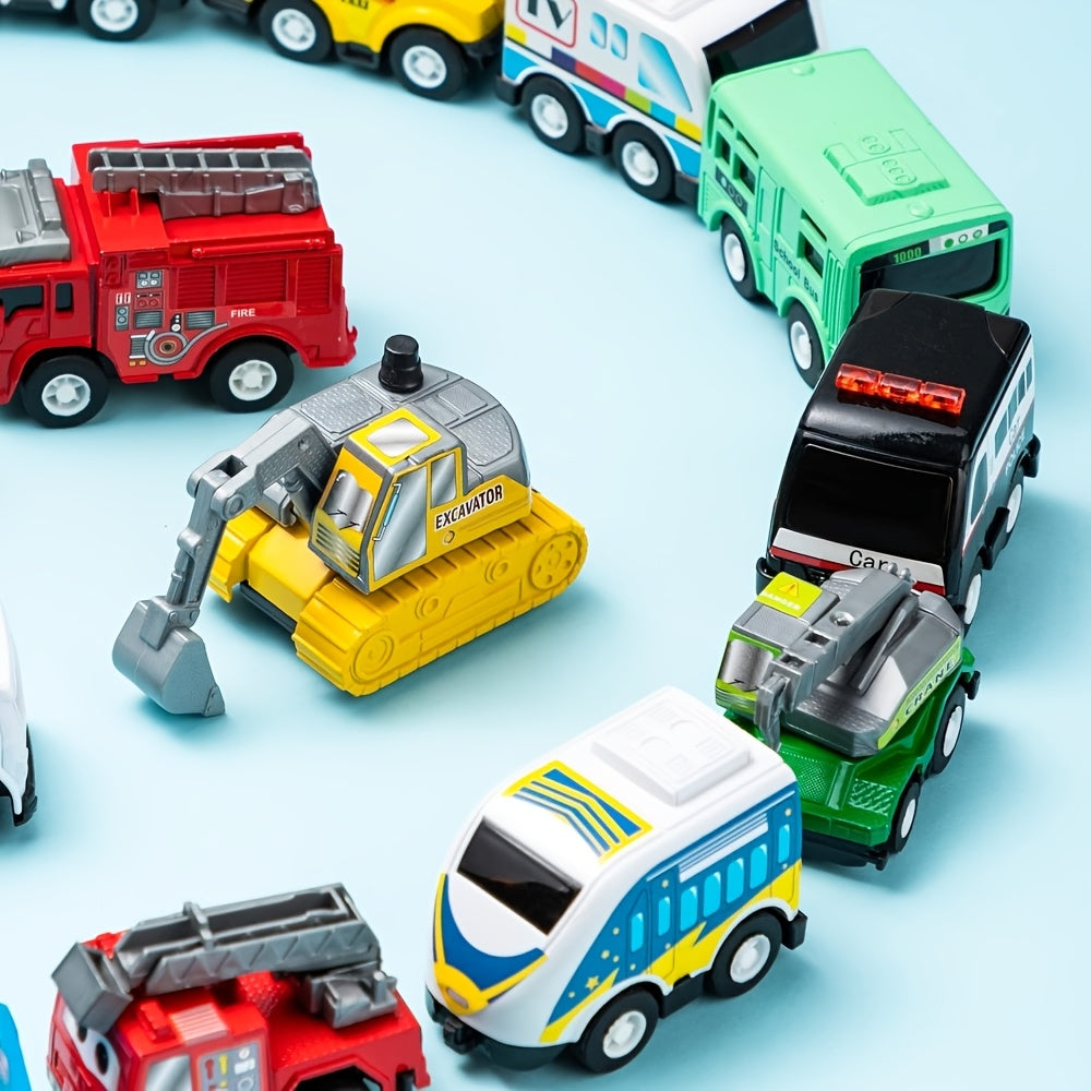 18pcs Pull Back City Cars & Trucks Set: Friction Powered Toy Vehicles For Toddlers, Educational Play For Boys & Girls, Perfect Goodie Bags Stuffers, Multi-Item Party Favor Packs For Children, Perfect Christmas Birthday Gifts For Boys And Girls