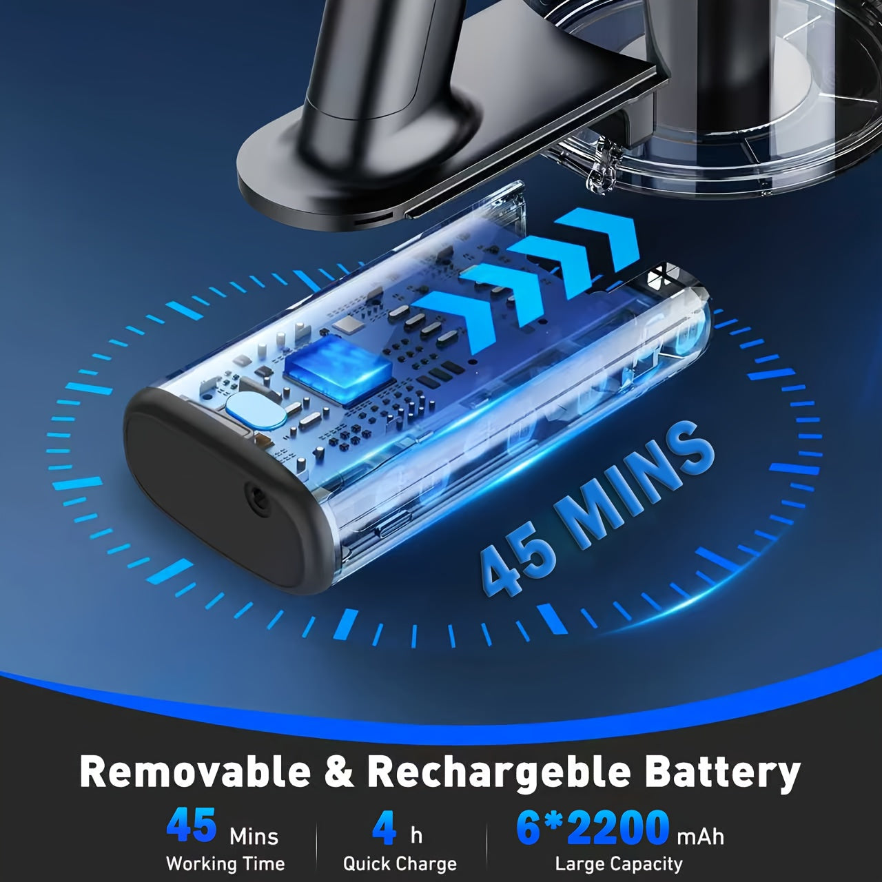 Cordless Vacuum Cleaner, 8-in-1 Lightweight Stick Vacuum with Powerful Suction, 3 Suction Modes, LED Display, Anti-Tangle Vacuum Cleaner for Home, Hard Floor, Carpet, Pet Hair, Blue