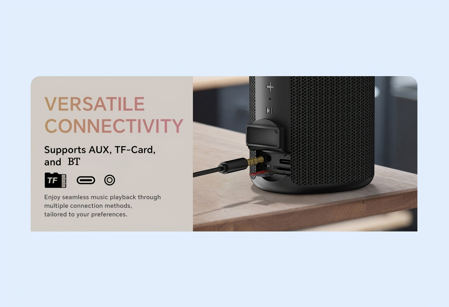 Portable Wireless Outdoor Speaker with Lights – Bluetooth 5.3, Crystal Clear Sound, All-Day Playtime, TWS Pairing, AUX & TF Card Input, Small Compact Speaker for Camping, Hiking & Travel