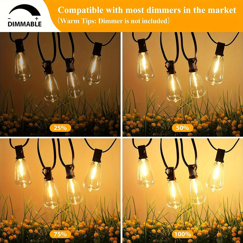HYGX 50/100/150FT LED Outdoor String Lights, Patio Deck Lights With 20+1/40+2/60+2 ST38 Bulbs, Outside Hanging Lights Connectable For Garden, Porch, Patio, Balcony, Backyard, Party & Holiday Gift For Xmas Bistro, Halloween, Christmas Decoration