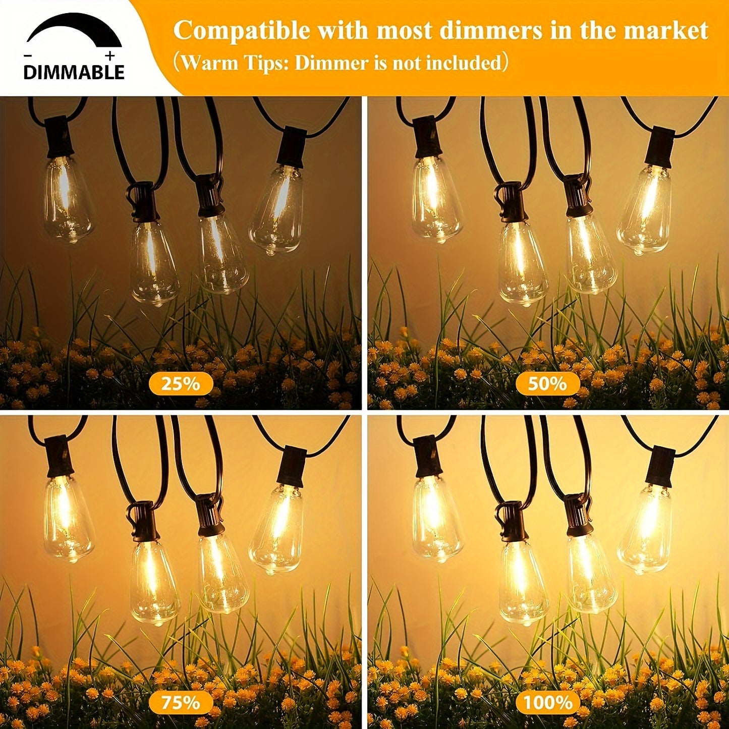 Outdoor LED String Lights 50/100/150FT with ST38 Bulbs – Waterproof Connectable Hanging Lights for Patio Garden Backyard Porch Balcony Party Christmas Halloween Bistro Decoration