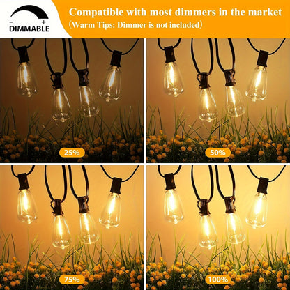 Outdoor LED String Lights 50/100/150FT with ST38 Bulbs – Waterproof Connectable Hanging Lights for Patio Garden Backyard Porch Balcony Party Christmas Halloween Bistro Decoration