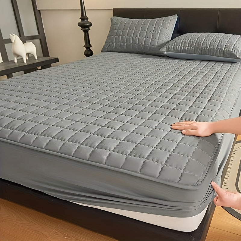 Quilted Fitted Sheet Solid Colour – Soft Breathable Wrinkle-Resistant All-Season Bed Sheet, Minimalist Modern Design, Machine Washable, Ideal for Bedroom, Apartment, Dorm & Hotel