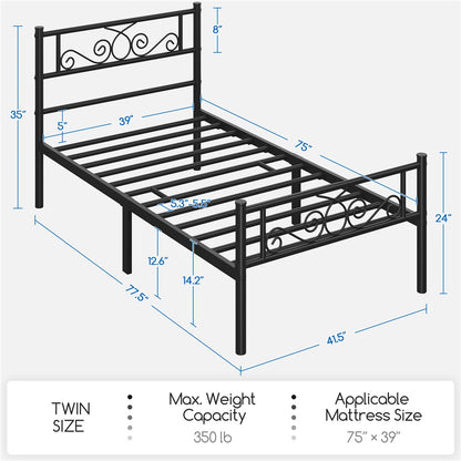 Scroll Metal Bed Frame with Headboard & Footboard – Space-Saving Iron Platform Bed, No Box Spring Needed, Twin Full Queen, Black or White, for Bedroom Guest Room Dorm – ALDEN DESIGN