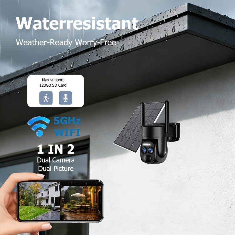 4K PTZ Dual-Lens Outdoor Security Camera with Spotlight Alarm, PIR Motion Detection, Full-Color Night Vision, 2-Way Audio, 360° Pan & Tilt, 24/7 Recording & NVR Compatible — U9 / Built-in Battery