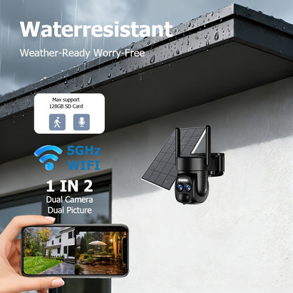 4K PTZ Dual-Lens Outdoor Security Camera with Spotlight Alarm, PIR Motion Detection, Full-Color Night Vision, 2-Way Audio, 360° Pan & Tilt, 24/7 Recording & NVR Compatible — U9 / Built-in Battery