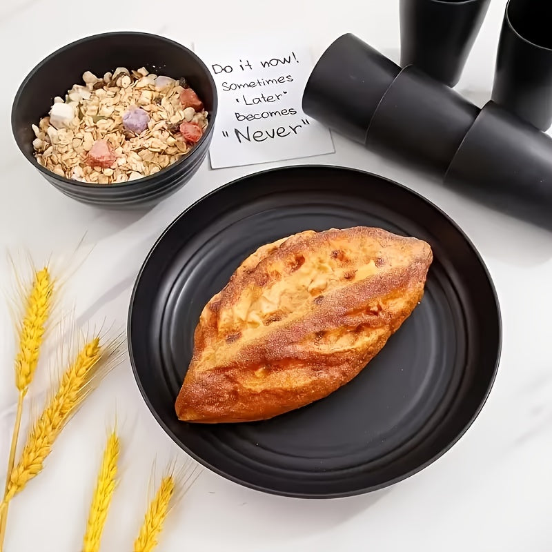 Wheat Straw Dinnerware Set 16/32pcs – Eco-Friendly Plates, Dessert Plates, Cereal Bowls & Cups for 4/8 People, Durable Shatterproof Outdoor Camping Tableware for Family Gatherings, Parties & Everyday Use, Multiple Colours