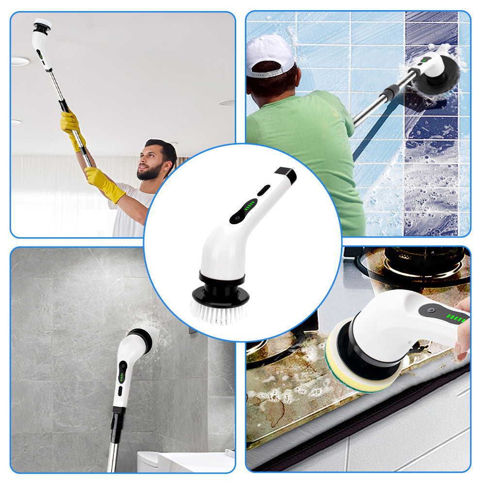 Cordless Electric Brush Rotary Washer, Dual Adjustable Speed, for Cleaning Home,Christmas Gift,Xmas Gift, Adjustable And Detachable Alloy ARM Up To 125cm,Handle Shower Washer with 9 Replaceable Brush Heads, Suitable for Floors, Bathrooms, Bathtubs, Car,Ti