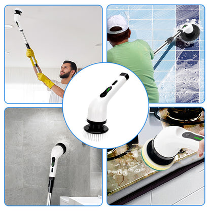 Cordless Electric Spin Scrubber – 9 Replaceable Brush Heads, Extendable Alloy Arm to 125cm, Dual Speed, for Floors, Bathrooms, Bathtubs & Car Cleaning