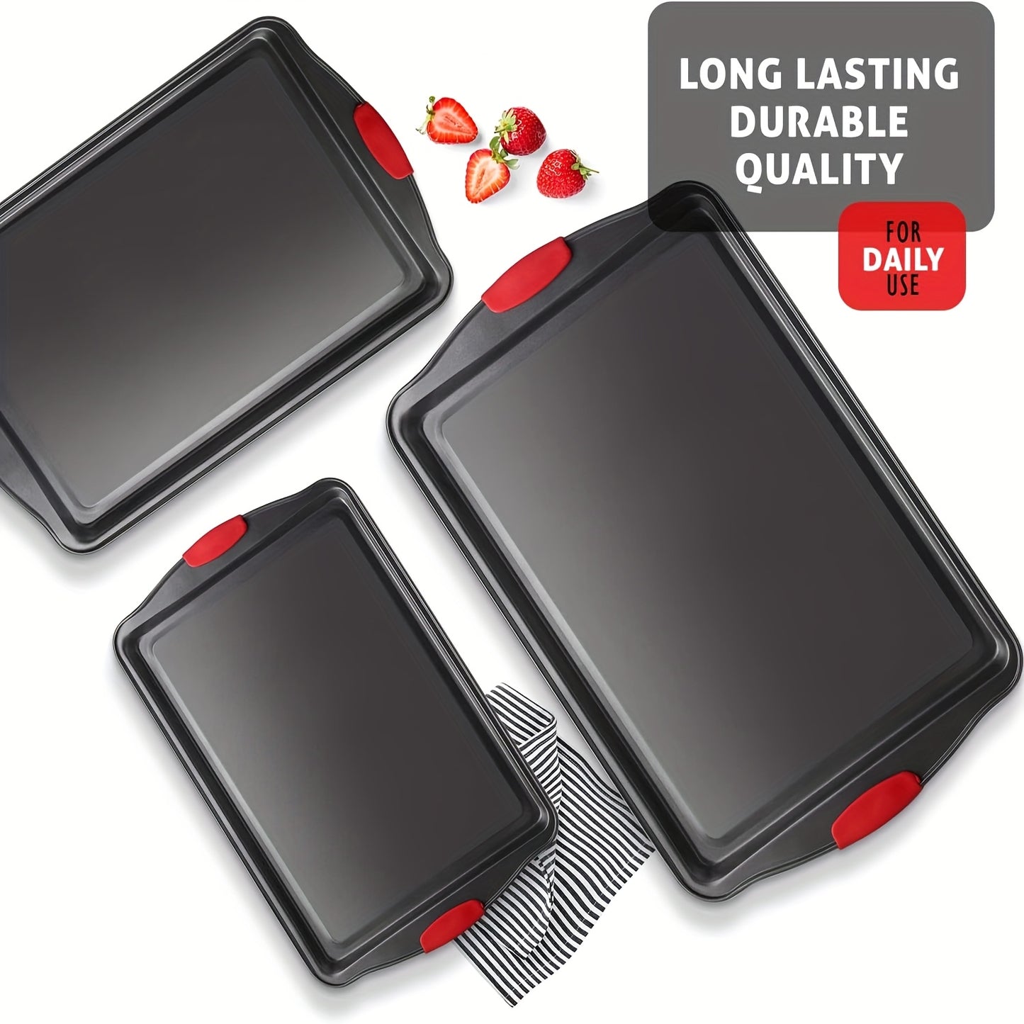 Non-Stick Baking Pan with Red Silicone Handle – Heat-Resistant Rectangular Oven Tray for Cakes, Cookies & Bread, Easy-Clean Kitchen Bakeware for Home Baking