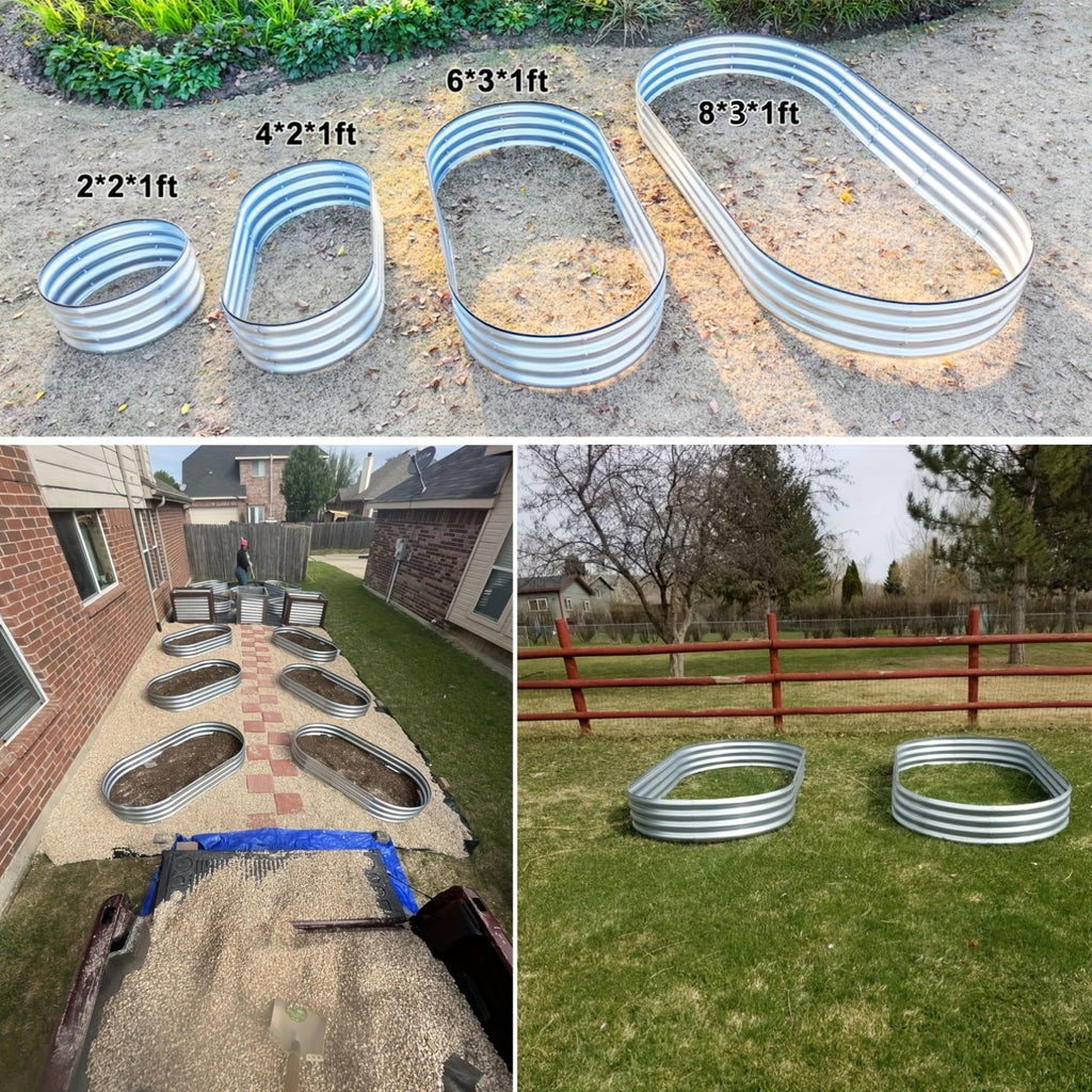 2pcs Oval Raised Garden Bed, Galvanized Raised Garden Bed Kit Outdoor Metal Gardening Planter Box for Vegetable, Fruits, Flower, Herbs