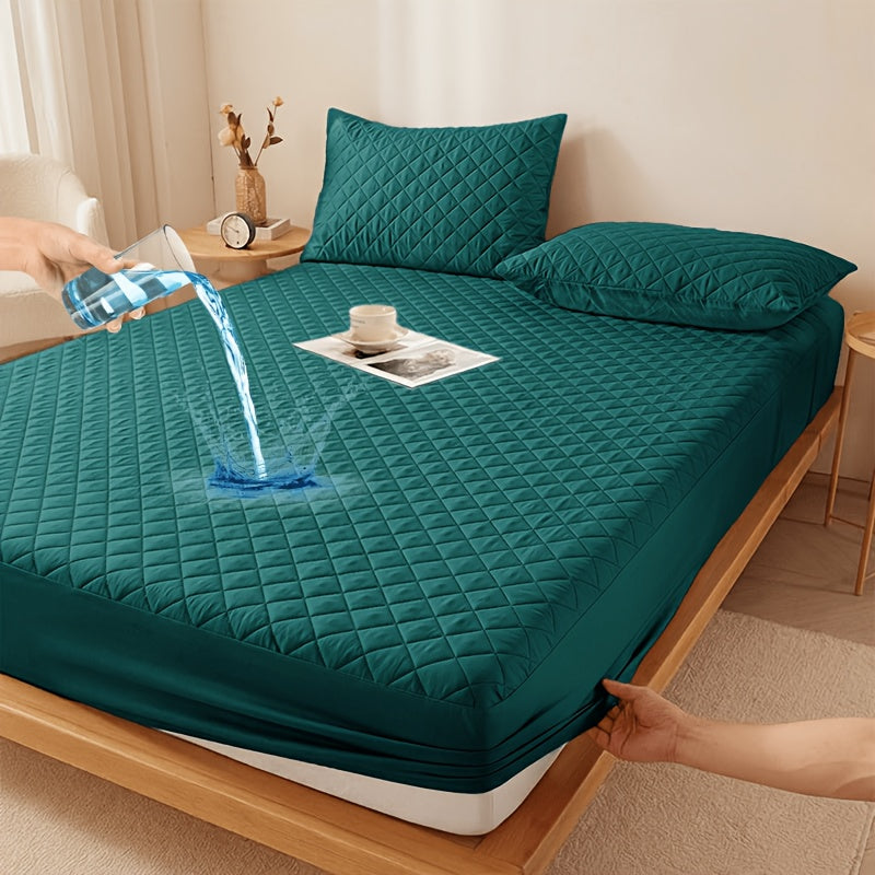 Waterproof Mattress Protector with Embossed Design – Non-Slip Thickened Cover, 21" Deep Pocket, Optional Pillowcase, Twin Full Queen King, 19 Colours