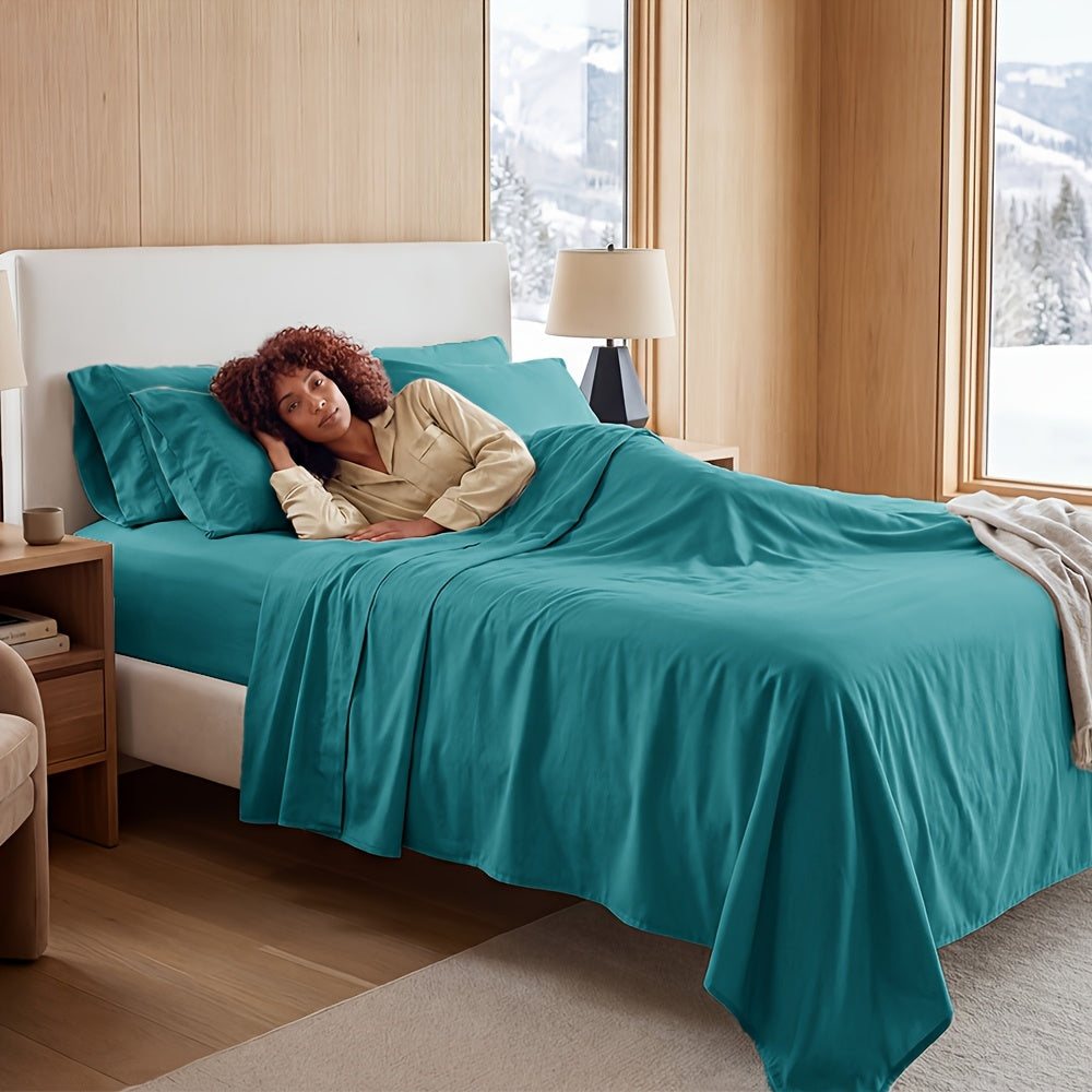 Silver Infused Bamboo Sheets, Luxury 3/4pcs Cooling Sheets, Ultra Soft Bed Set, Deep 17" Pockets, Durable Double Stitching, Soft, Wrinkle Free & Comfy, Easily Fits Extra Deep Mattresses, Pillowcases, Flat Sheet And Fitted Sheet