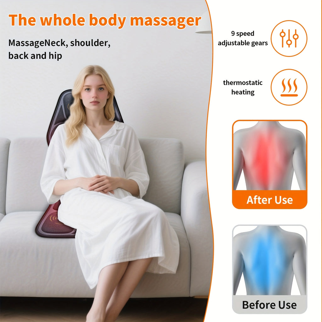 MASSTECK Massager Seat Cushion for Couch, Chair, Massager Mat with Heat, Lumbar Traction &, 9 Vibration Motors And Triple Back Heating Pad, Full Body Massager for Back Waist Hip Leg, Massage Gift for Mom/Dad/Women/Men