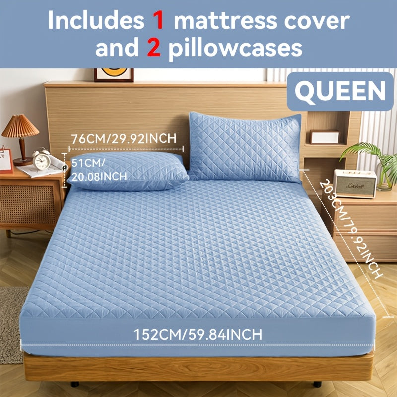 Waterproof Mattress Protector with Embossed Design – Non-Slip Thickened Cover, 21" Deep Pocket, Optional Pillowcase, Twin Full Queen King, 19 Colours